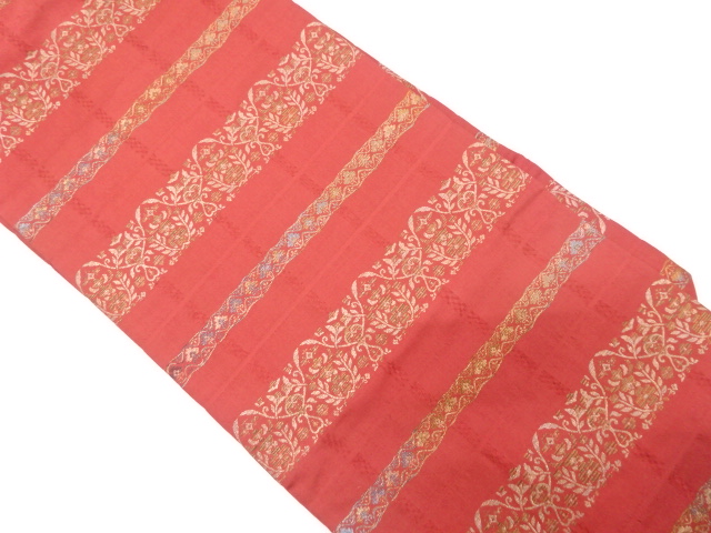 横段に草花模様織り出し　名古屋帯